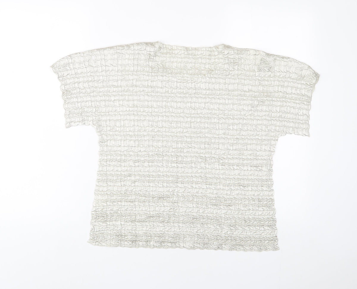 Chanti Womens Silver Polyester Basic T-Shirt Size L Crew Neck - Pleated
