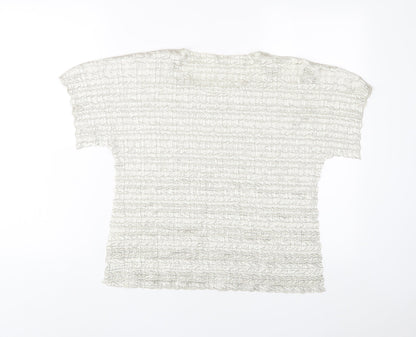 Chanti Womens Silver Polyester Basic T-Shirt Size L Crew Neck - Pleated