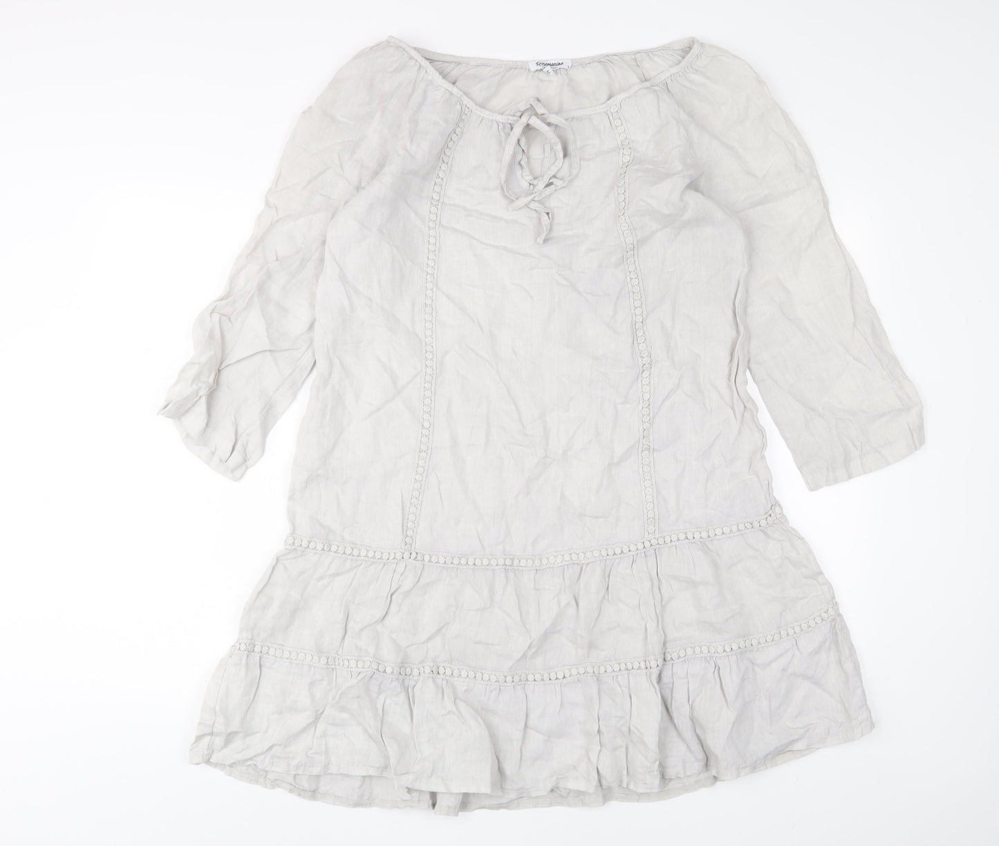 Rose Marine Womens Grey Linen A-Line Size M Boat Neck Pullover - Keyhole neck, Embroidered