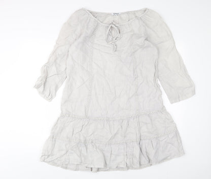 Rose Marine Womens Grey Linen A-Line Size M Boat Neck Pullover - Keyhole neck, Embroidered