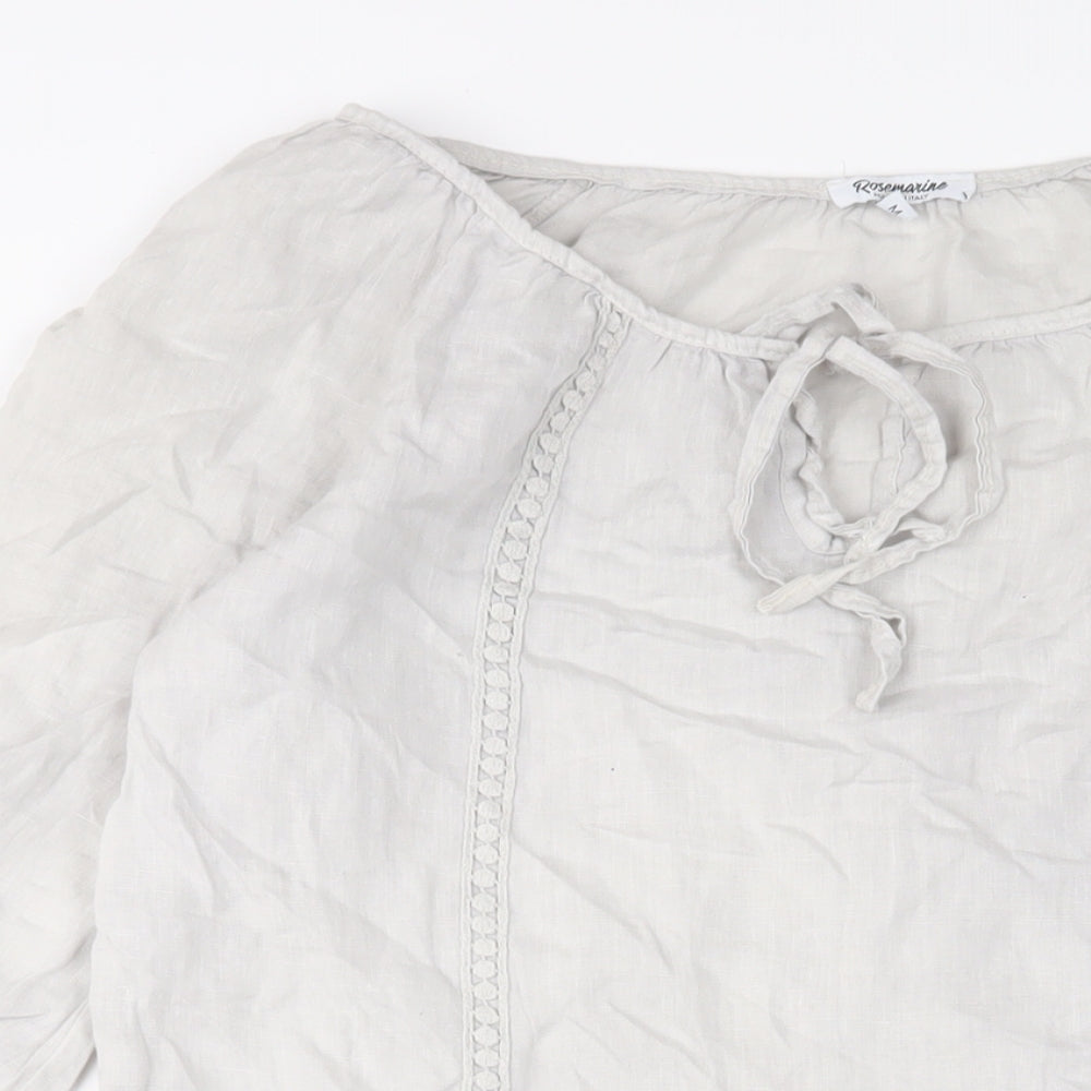 Rose Marine Womens Grey Linen A-Line Size M Boat Neck Pullover - Keyhole neck, Embroidered