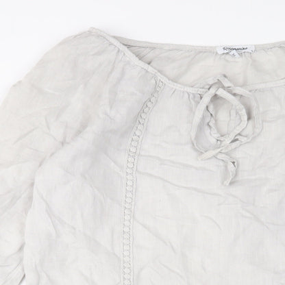 Rose Marine Womens Grey Linen A-Line Size M Boat Neck Pullover - Keyhole neck, Embroidered