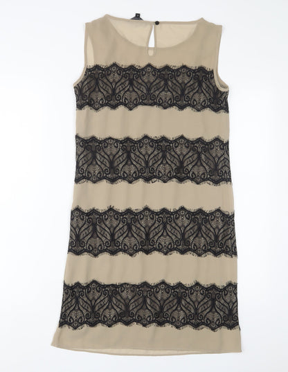 Limited Collection Womens Brown Polyester Sheath Size 8 Boat Neck Button - Lace