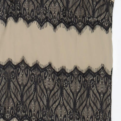 Limited Collection Womens Brown Polyester Sheath Size 8 Boat Neck Button - Lace