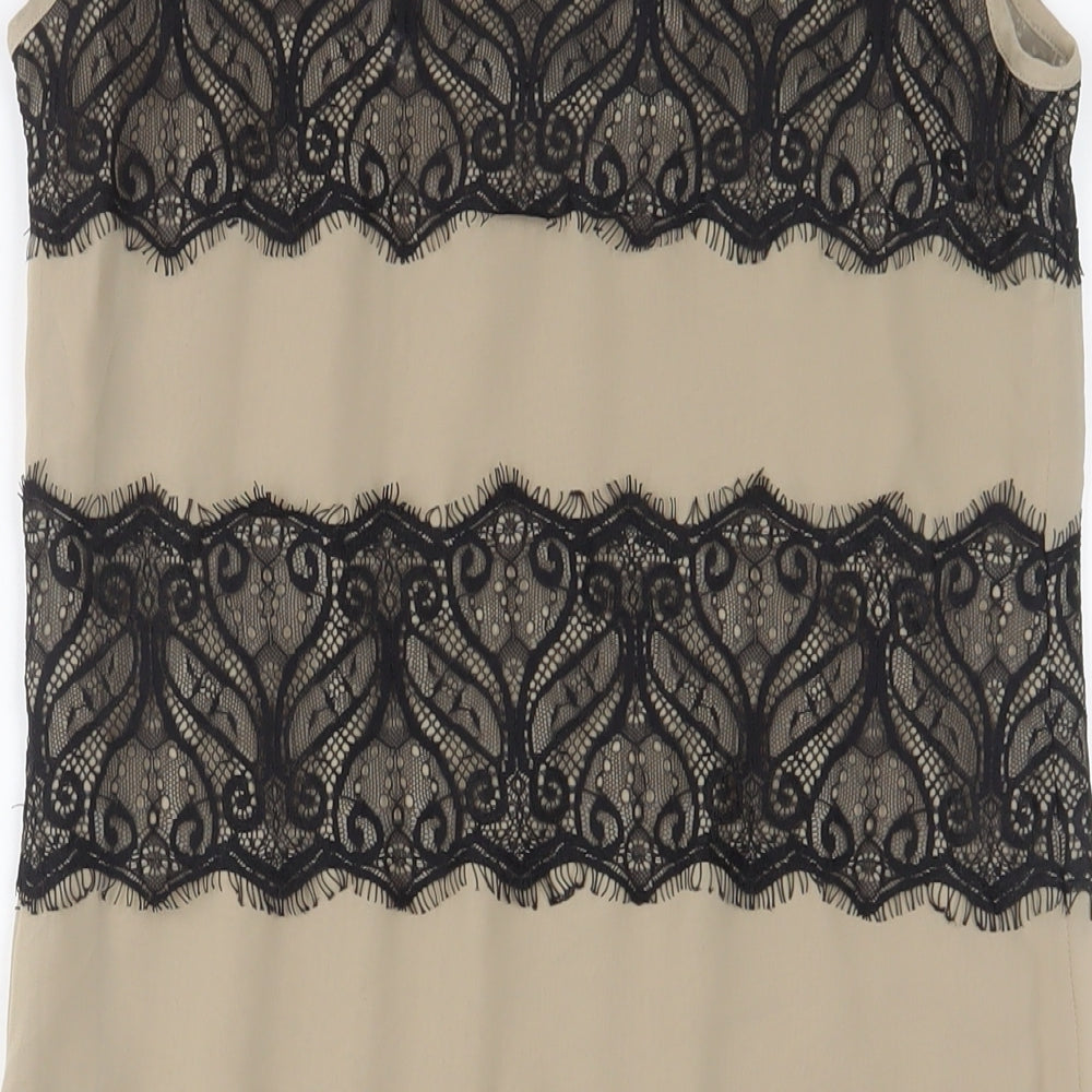 Limited Collection Womens Brown Polyester Sheath Size 8 Boat Neck Button - Lace