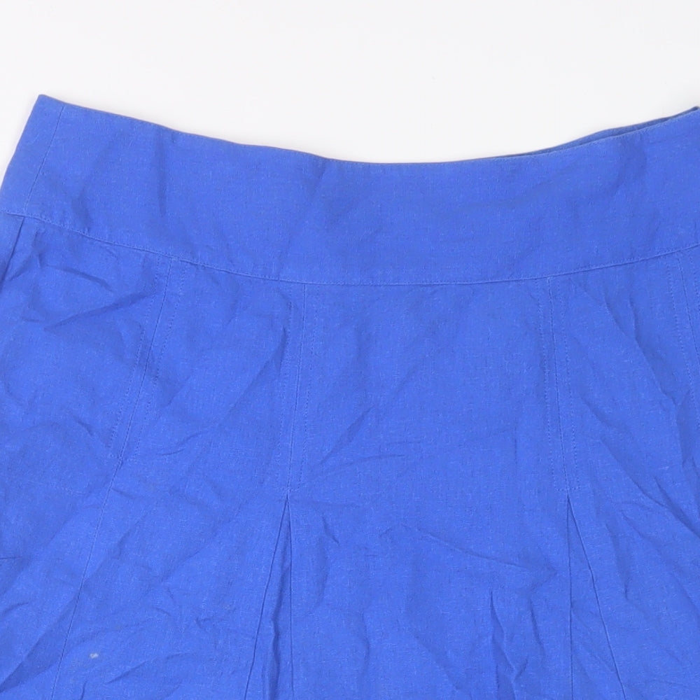 Maine Womens Blue Linen A-Line Skirt Size 10 Zip - Embroidered