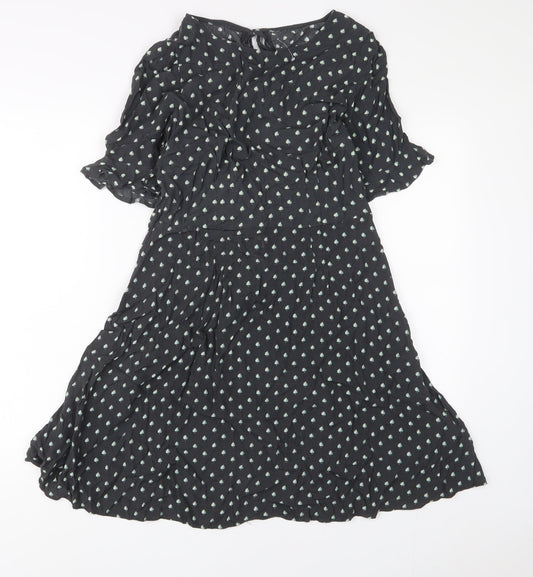 NEXT Womens Grey Geometric Viscose A-Line Size 12 Crew Neck Tie