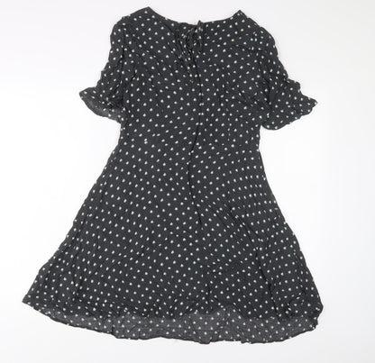 NEXT Womens Grey Geometric Viscose A-Line Size 12 Crew Neck Tie