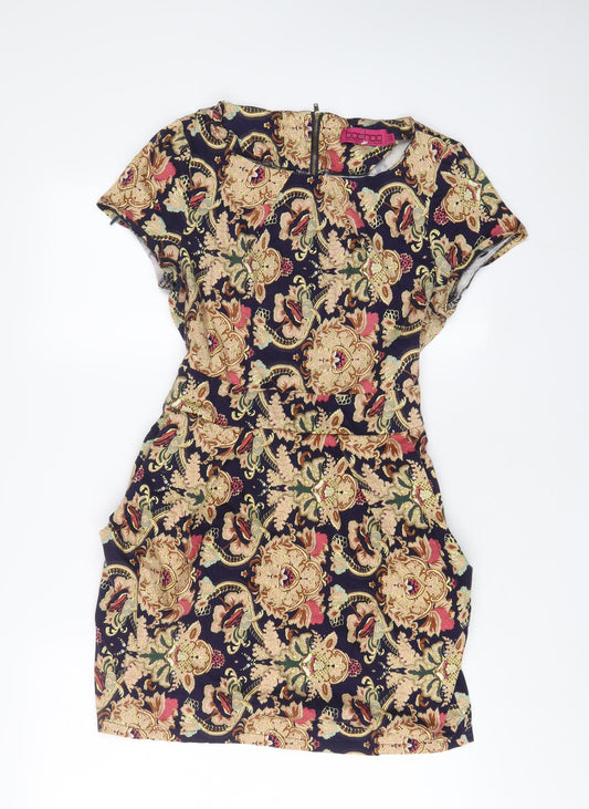 Boohoo Womens Multicoloured Fair Isle Cotton A-Line Size 14 Boat Neck Zip