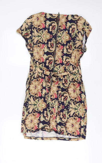 Boohoo Womens Multicoloured Fair Isle Cotton A-Line Size 14 Boat Neck Zip