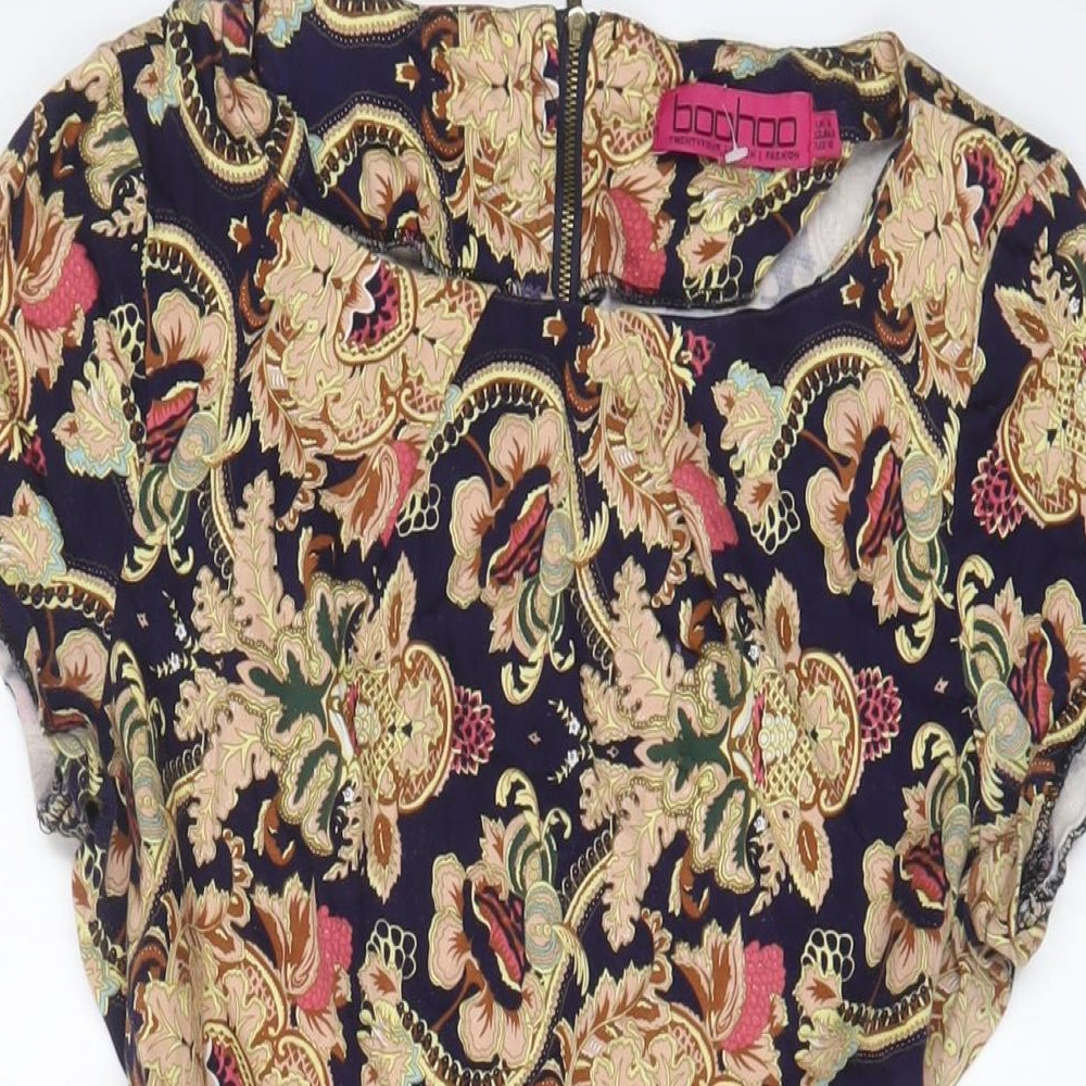 Boohoo Womens Multicoloured Fair Isle Cotton A-Line Size 14 Boat Neck Zip