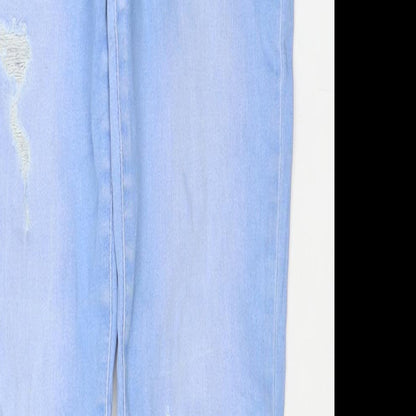 River Island Girls Blue Cotton Skinny Jeans Size 12 Years L28 in Regular Zip - Distressed