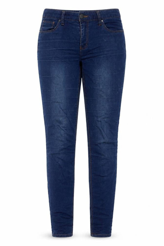 Front view of Denim & Co. women’s blue cotton skinny jeans, size UK 10, 32-inch leg regular zip