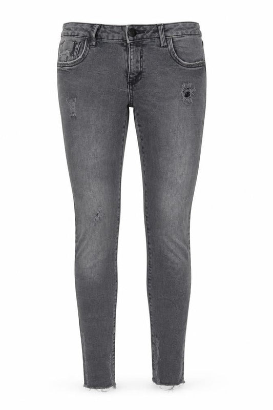 Front view of Denim & Co. women’s grey cotton skinny jeans, size UK 8, 24-inch leg regular zip