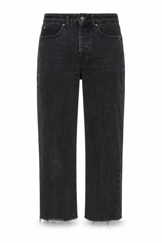 Front view of Denim & Co. women’s black cotton straight jeans, size UK 8, 26-inch leg regular zip