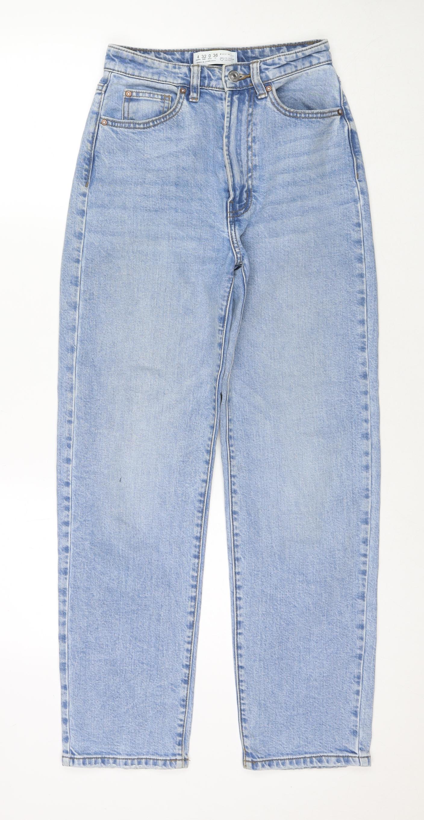 Denim & Co. Womens Blue Cotton Straight Jeans Size 4 L28 in Regular Zip