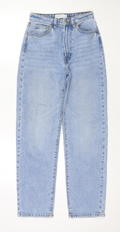 Denim & Co. Womens Blue Cotton Straight Jeans Size 4 L28 in Regular Zip