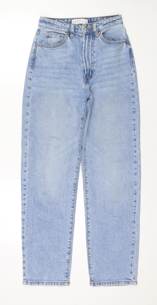 Denim & Co. Womens Blue Cotton Straight Jeans Size 4 L28 in Regular Zip
