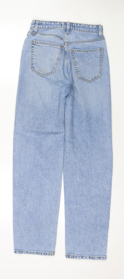 Denim & Co. Womens Blue Cotton Straight Jeans Size 4 L28 in Regular Zip
