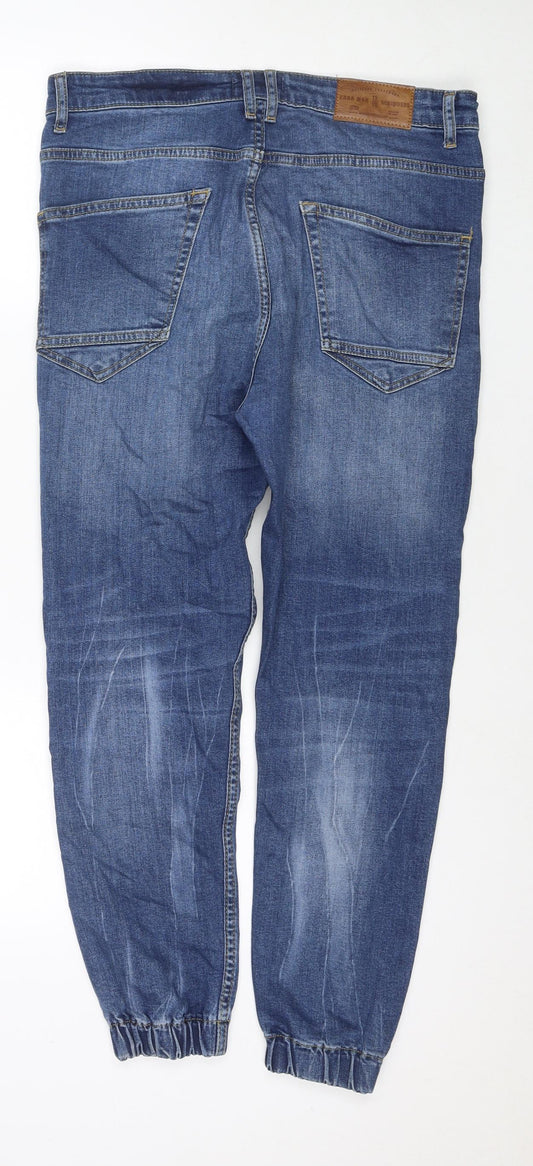 Zara Mens Blue Cotton Tapered Jeans Size 31 in L26 in Regular Zip