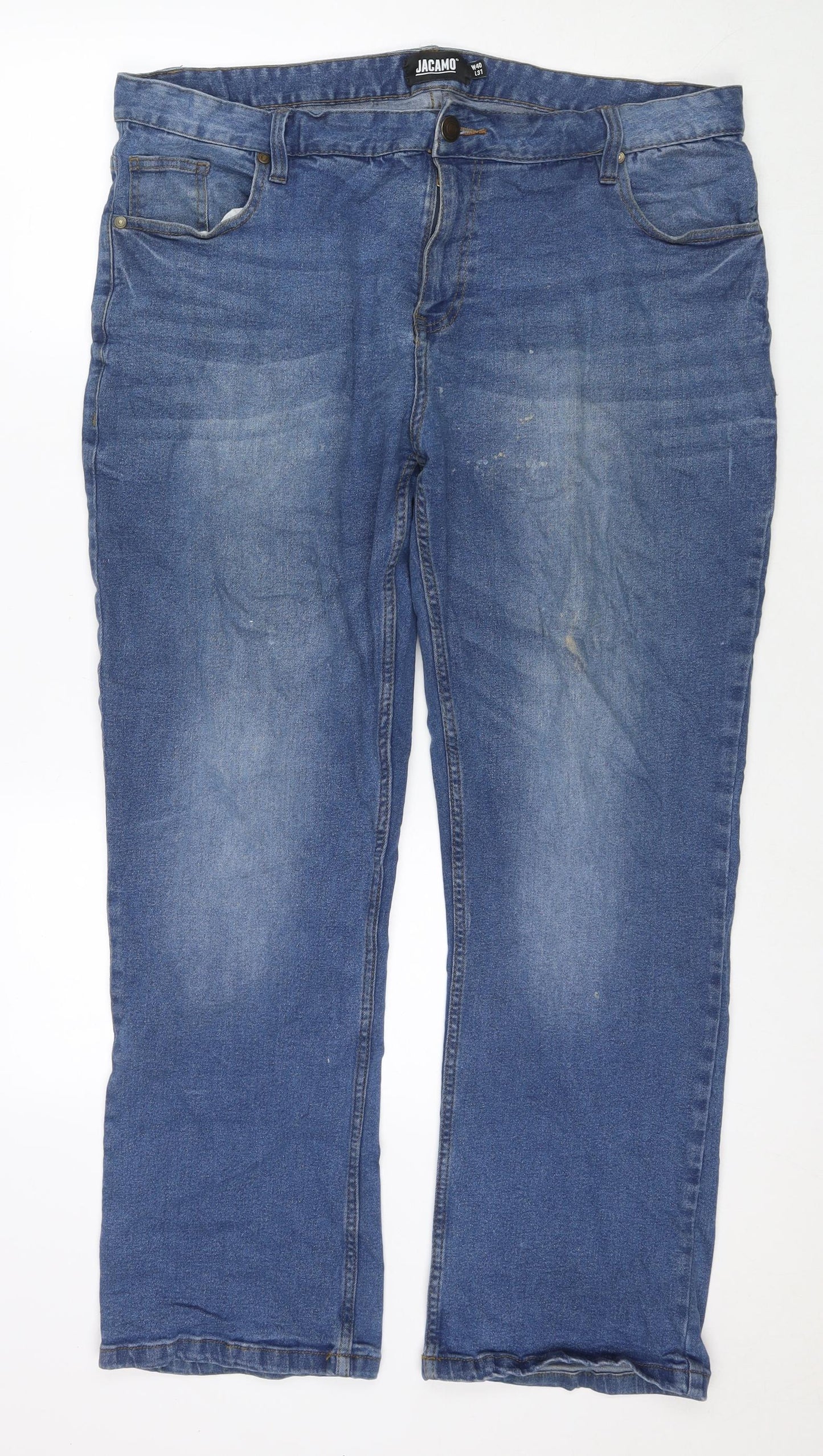 Jacamo Mens Blue Cotton Straight Jeans Size 40 in L31 in Regular Zip