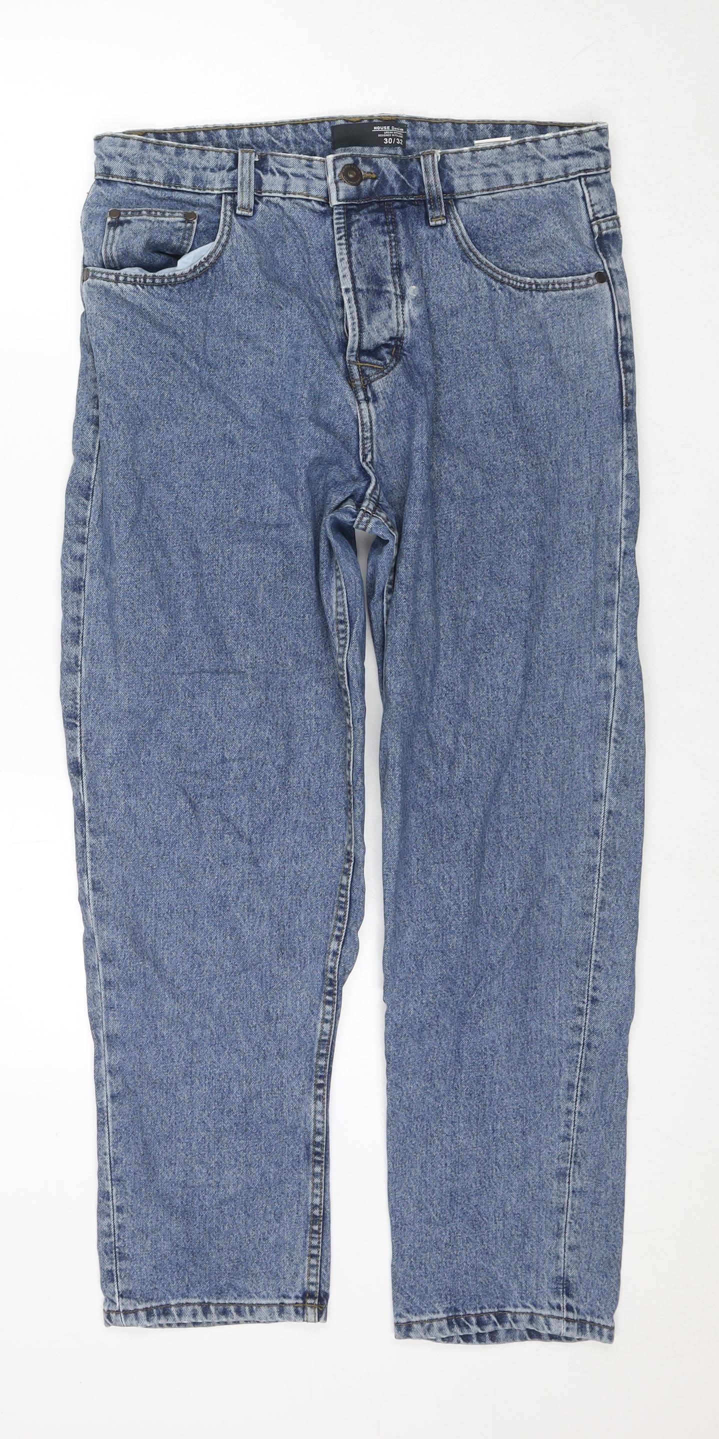 House of Denim Womens Blue Cotton Straight Jeans Size 30 in L30 in Regular Zip