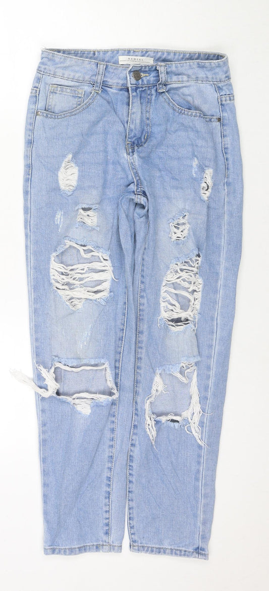 Redial Womens Blue Cotton Straight Jeans Size XS L26 in Regular Zip