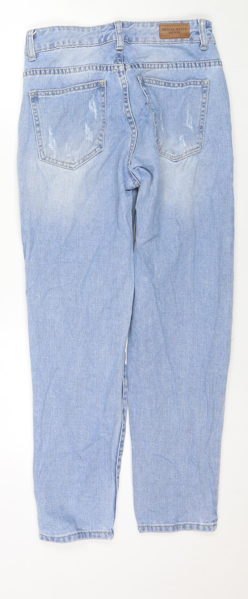 Redial Womens Blue Cotton Straight Jeans Size XS L26 in Regular Zip