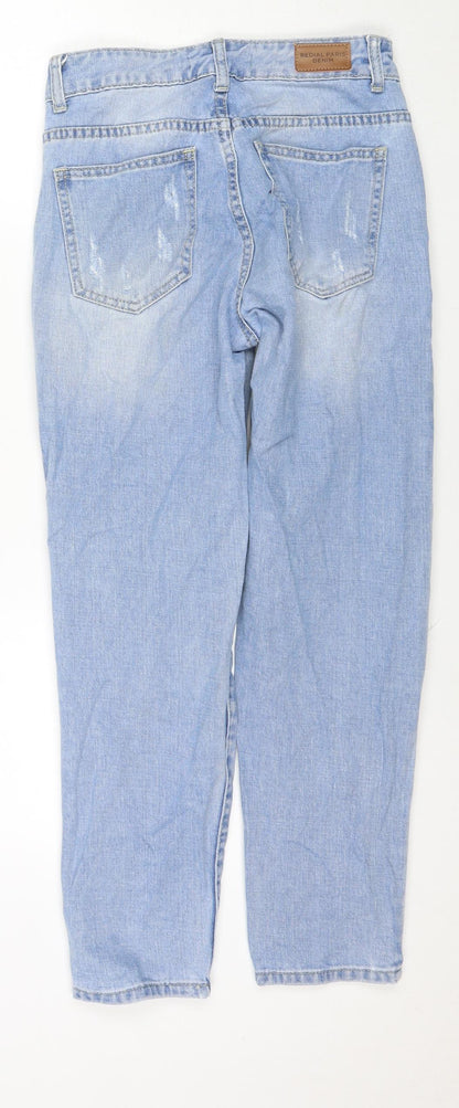 Redial Womens Blue Cotton Straight Jeans Size XS L26 in Regular Zip