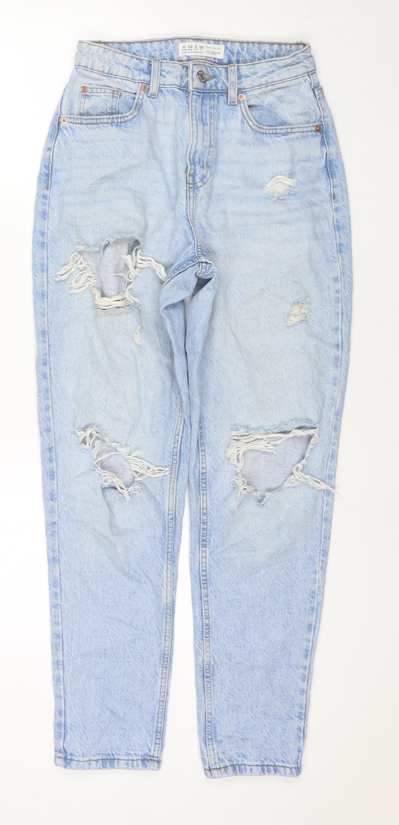 Denim & Co. Womens Blue Cotton Mom Jeans Size 6 L28 in Regular Zip