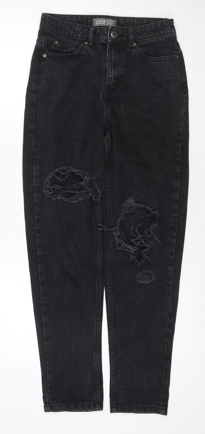 Denim & Co. Womens Black Cotton Straight Jeans Size 4 L28 in Regular Zip