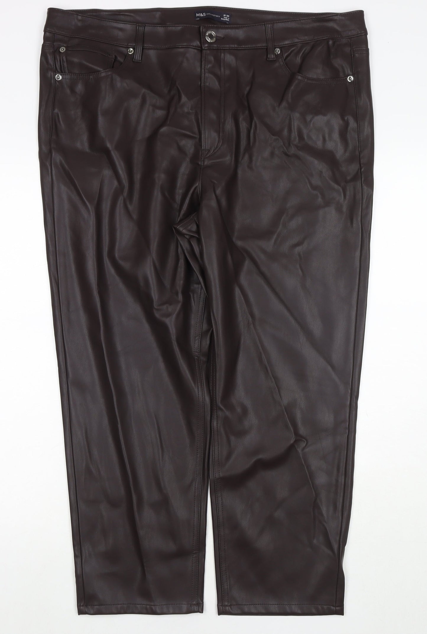 Womens UK Size 20 Marks and Spencer Regular Fit Pedal Pusher Brown Trousers