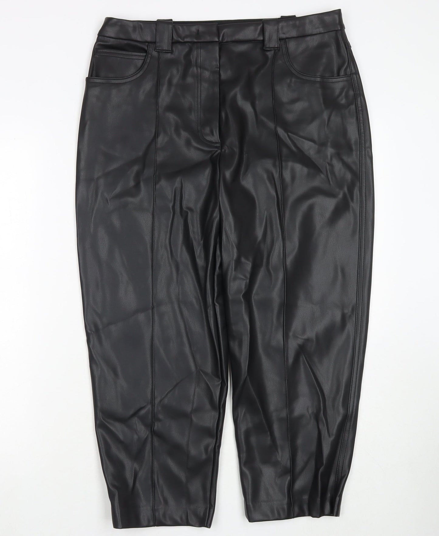 Womens UK Size 16 Marks and Spencer Regular Fit Cropped Black Trousers