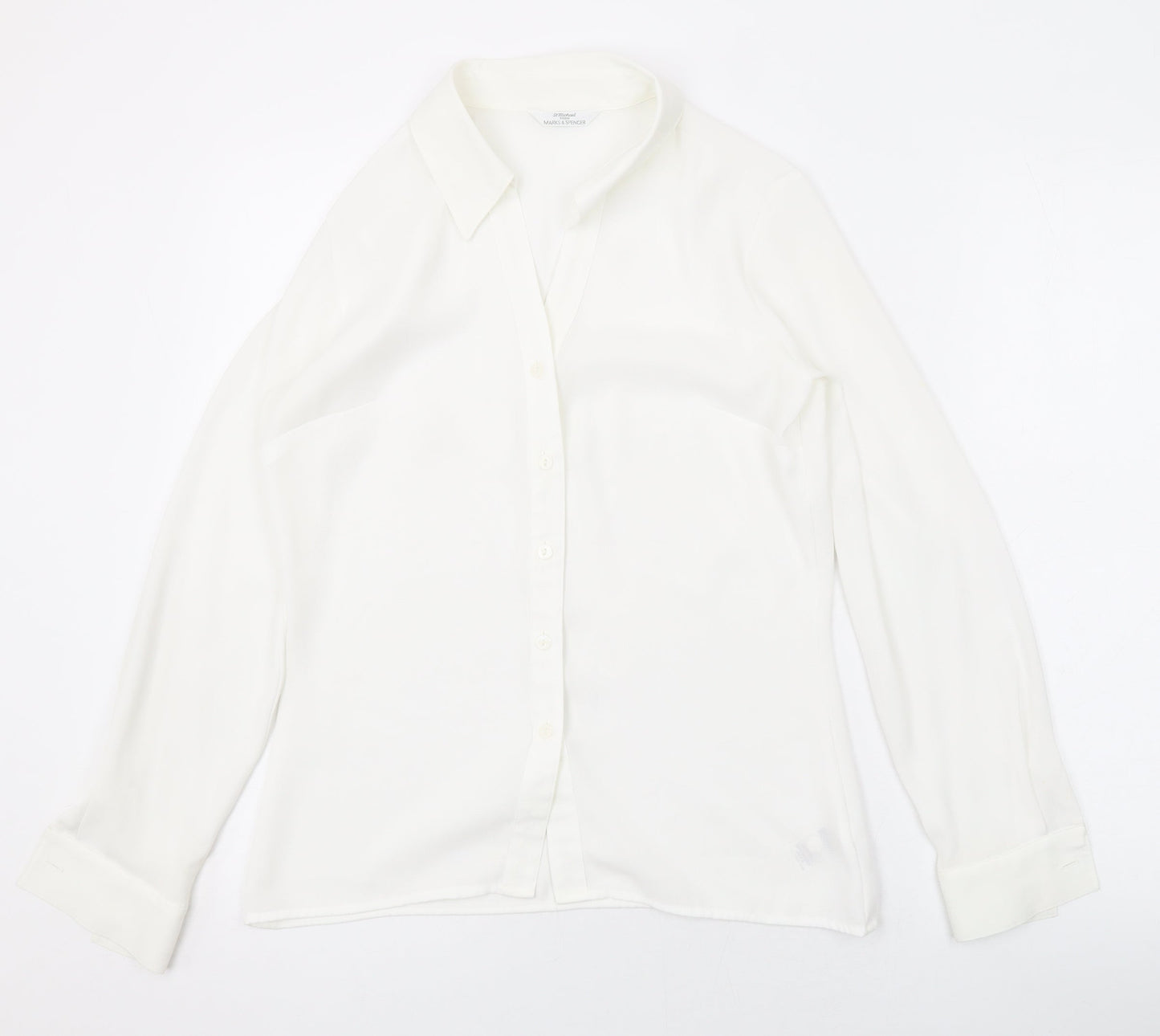 Womens UK Size 8 Marks and Spencer White Basic Button-Up