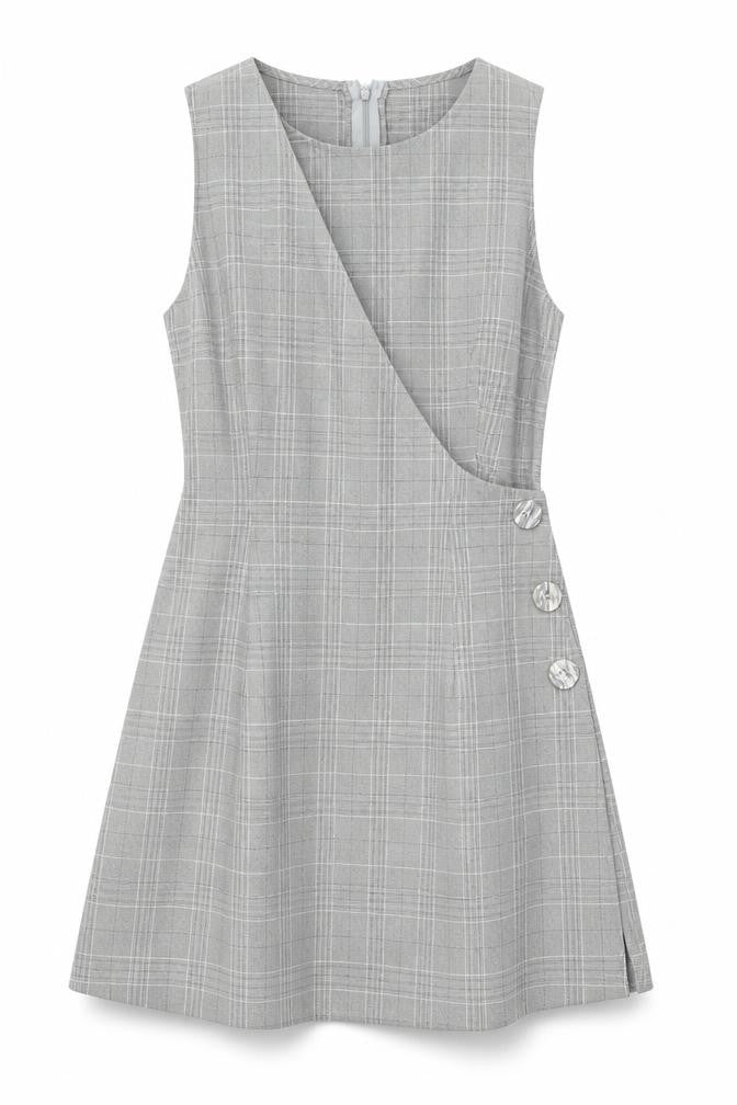 Love Womens Grey Plaid Polyester A-Line Size M Round Neck Zip