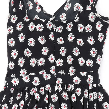 Heart & Soul Womens Black Floral Polyester A-Line Size 8 V-Neck Zip