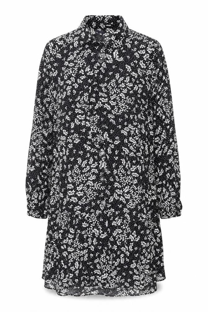 Marks and Spencer Womens Black Floral Viscose A-Line Size 12 Collared Button