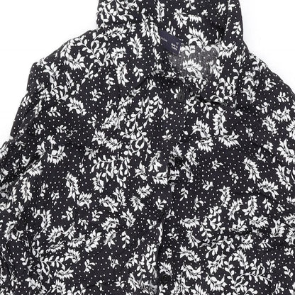 Marks and Spencer Womens Black Floral Viscose A-Line Size 12 Collared Button