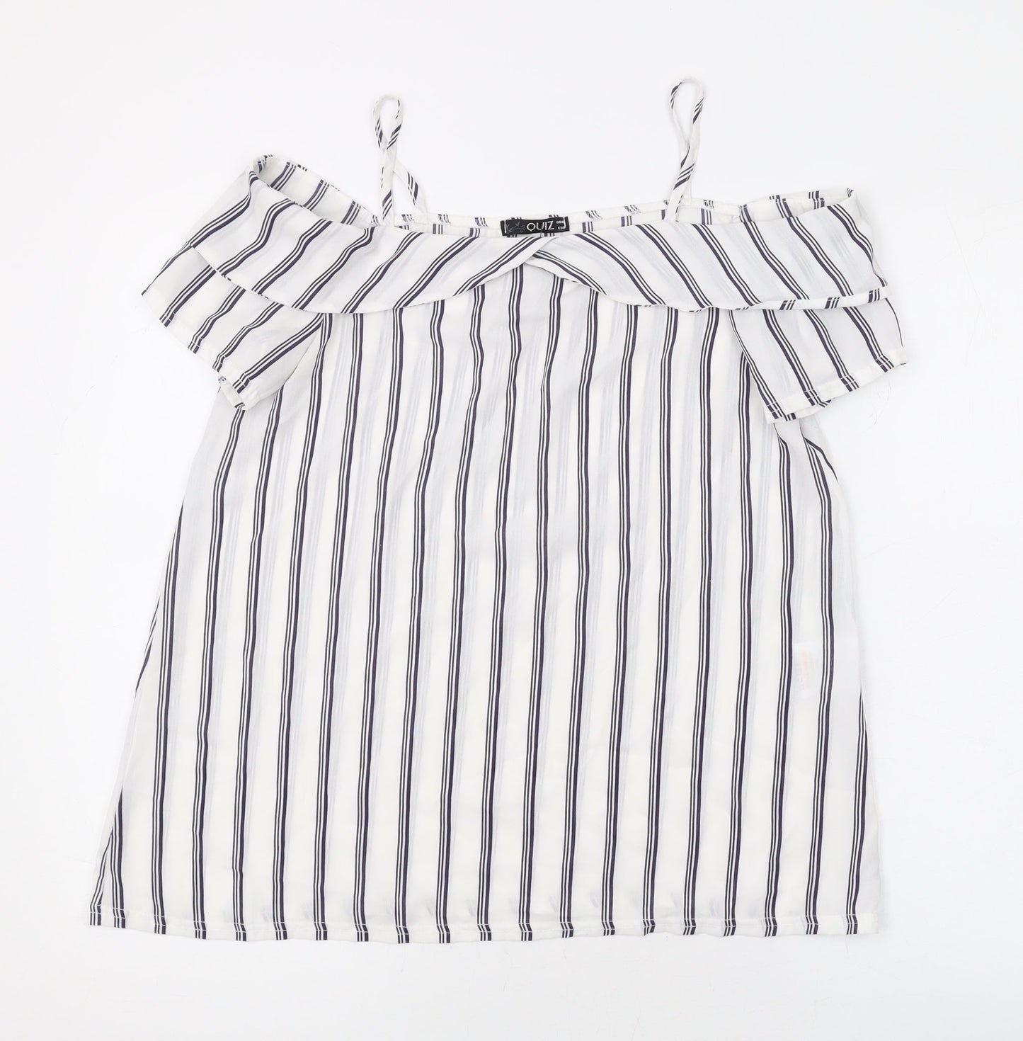 Quiz Womens White Striped Polyester Basic Blouse Size 10 Off the Shoulder