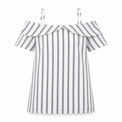 Quiz Womens White Striped Polyester Basic Blouse Size 10 Off the Shoulder