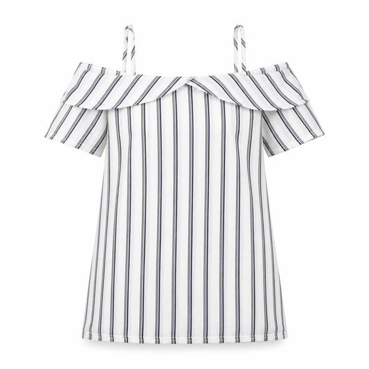 Quiz Womens White Striped Polyester Basic Blouse Size 10 Off the Shoulder