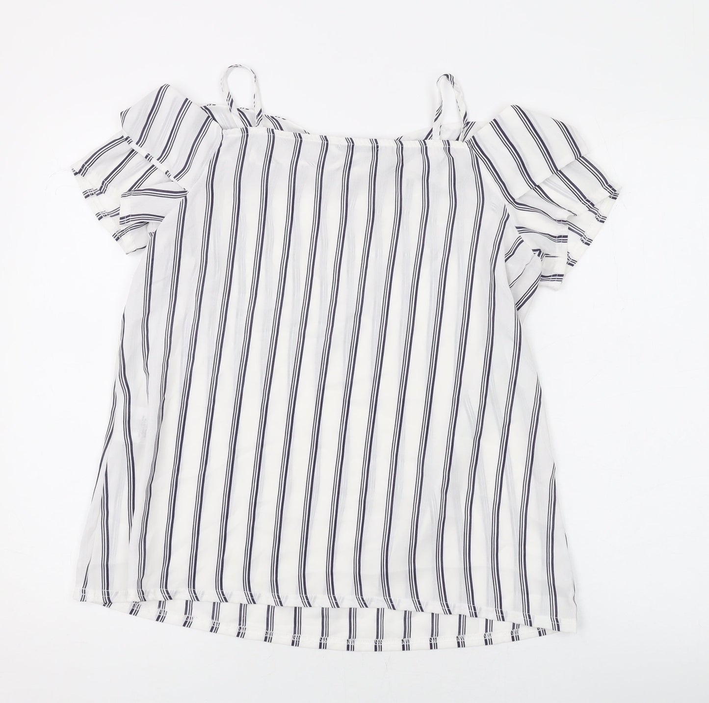 Quiz Womens White Striped Polyester Basic Blouse Size 10 Off the Shoulder