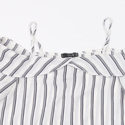 Quiz Womens White Striped Polyester Basic Blouse Size 10 Off the Shoulder