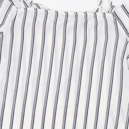 Quiz Womens White Striped Polyester Basic Blouse Size 10 Off the Shoulder