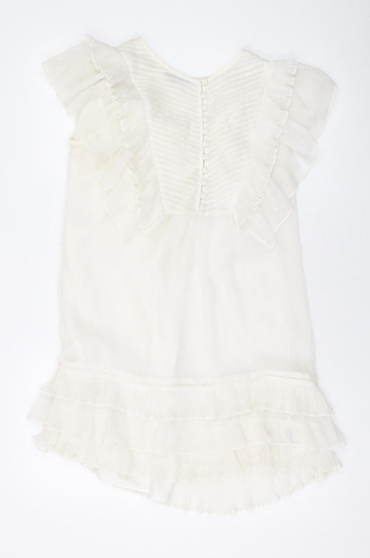 Definitions Womens Ivory Polyester Basic Button-Up Size 10 Round Neck