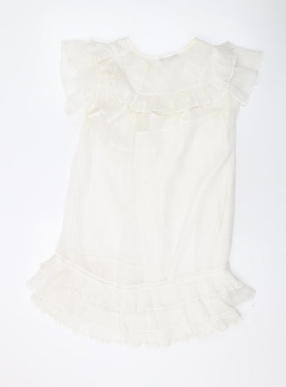 Definitions Womens Ivory Polyester Basic Button-Up Size 10 Round Neck