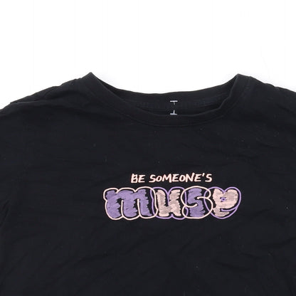Giordano Womens Black Cotton Basic T-Shirt Size M Round Neck