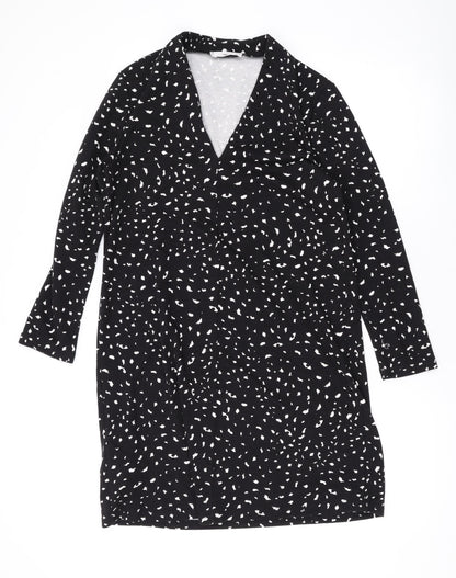Mango Womens Black Geometric Polyester A-Line Size M V-Neck Pullover