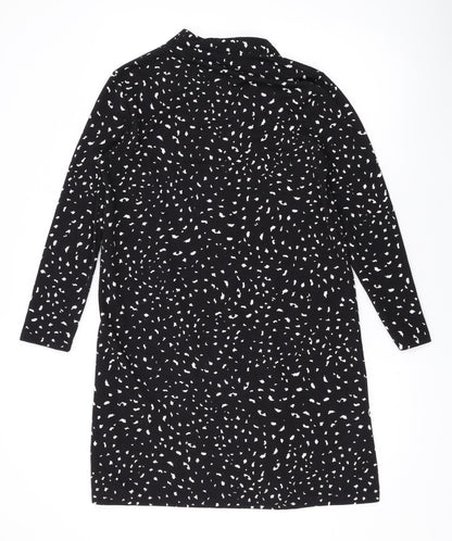 Mango Womens Black Geometric Polyester A-Line Size M V-Neck Pullover