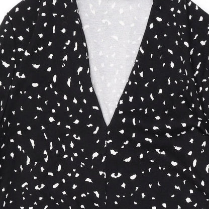 Mango Womens Black Geometric Polyester A-Line Size M V-Neck Pullover